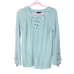 Staccato Sz Large Light Blue Knit Pullover Sweater Tie ups Cottagecore Feminine